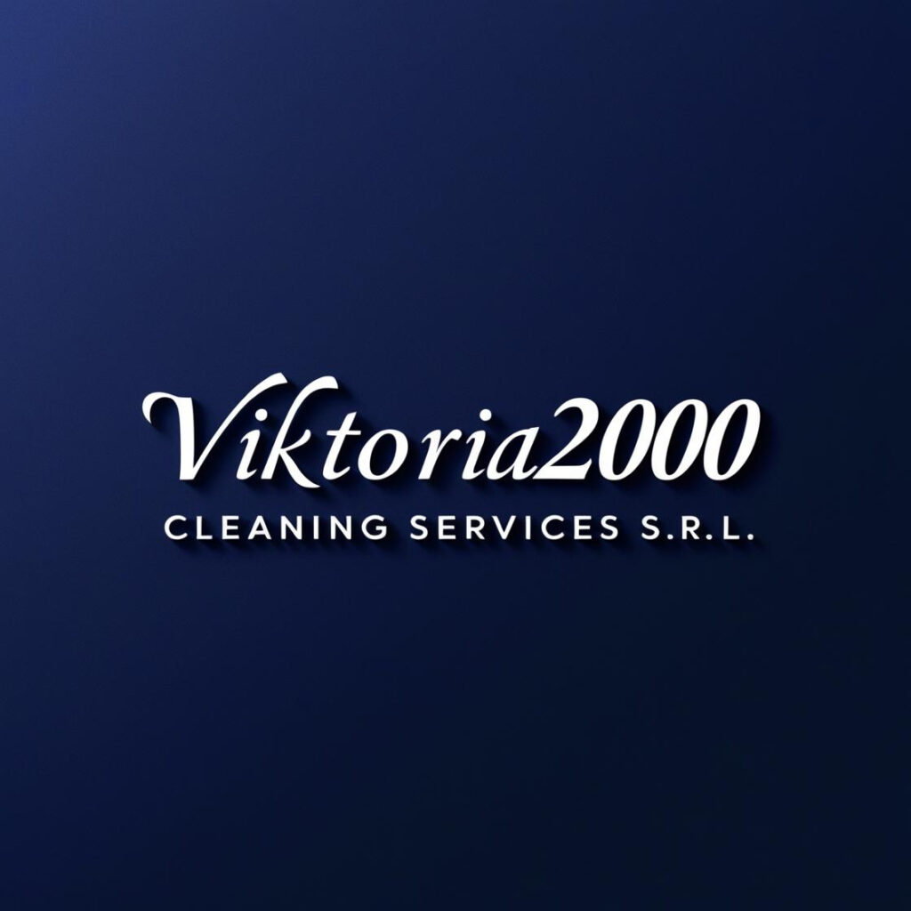 logo sfondo blu con scritta Viktoria2000 servizi di pulizie S.r.L in italiano